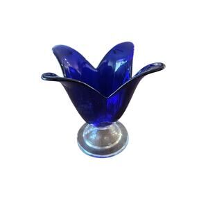 Vintage Studio Nova Cobalt Blue Glass Tulip Vase or candle holder